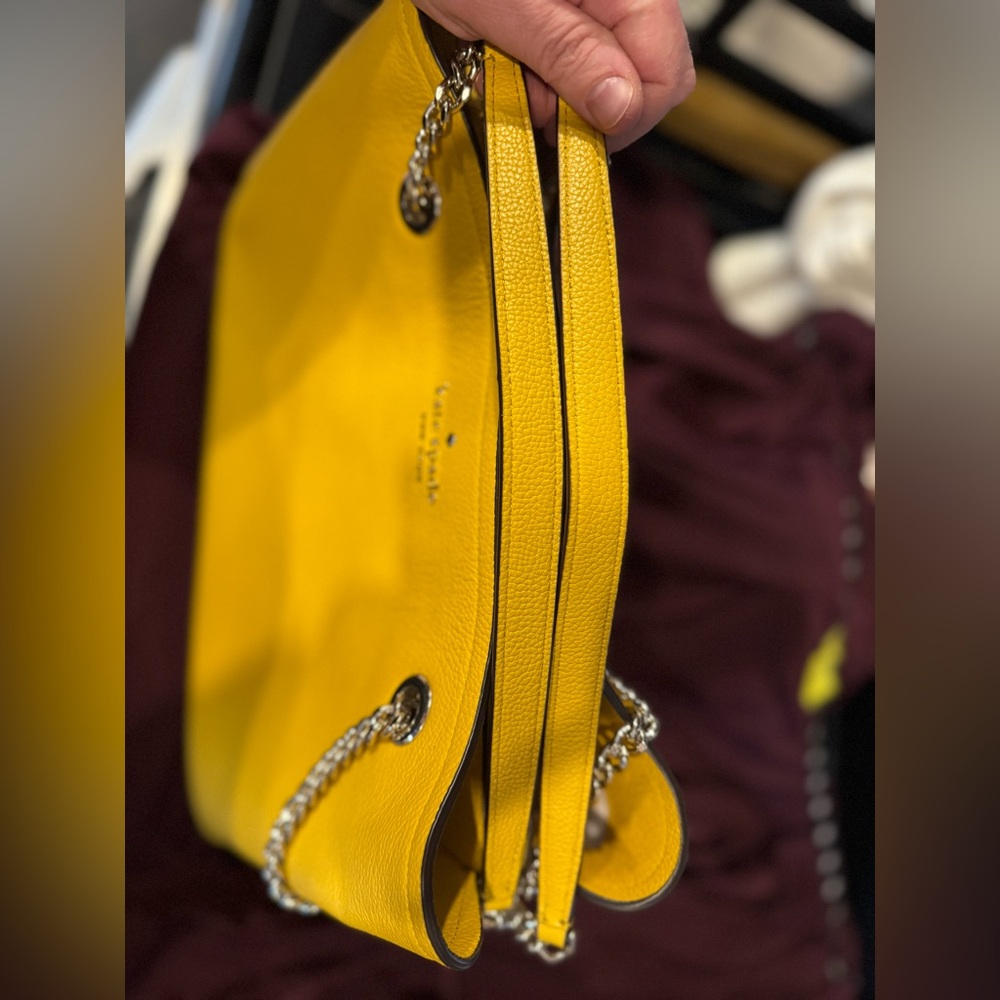 ♠️ KATE SPADE LARGE • 🌻 Sunflower Yellow/Gold • Jordyn Chain Tote - Picture 7 of 16
